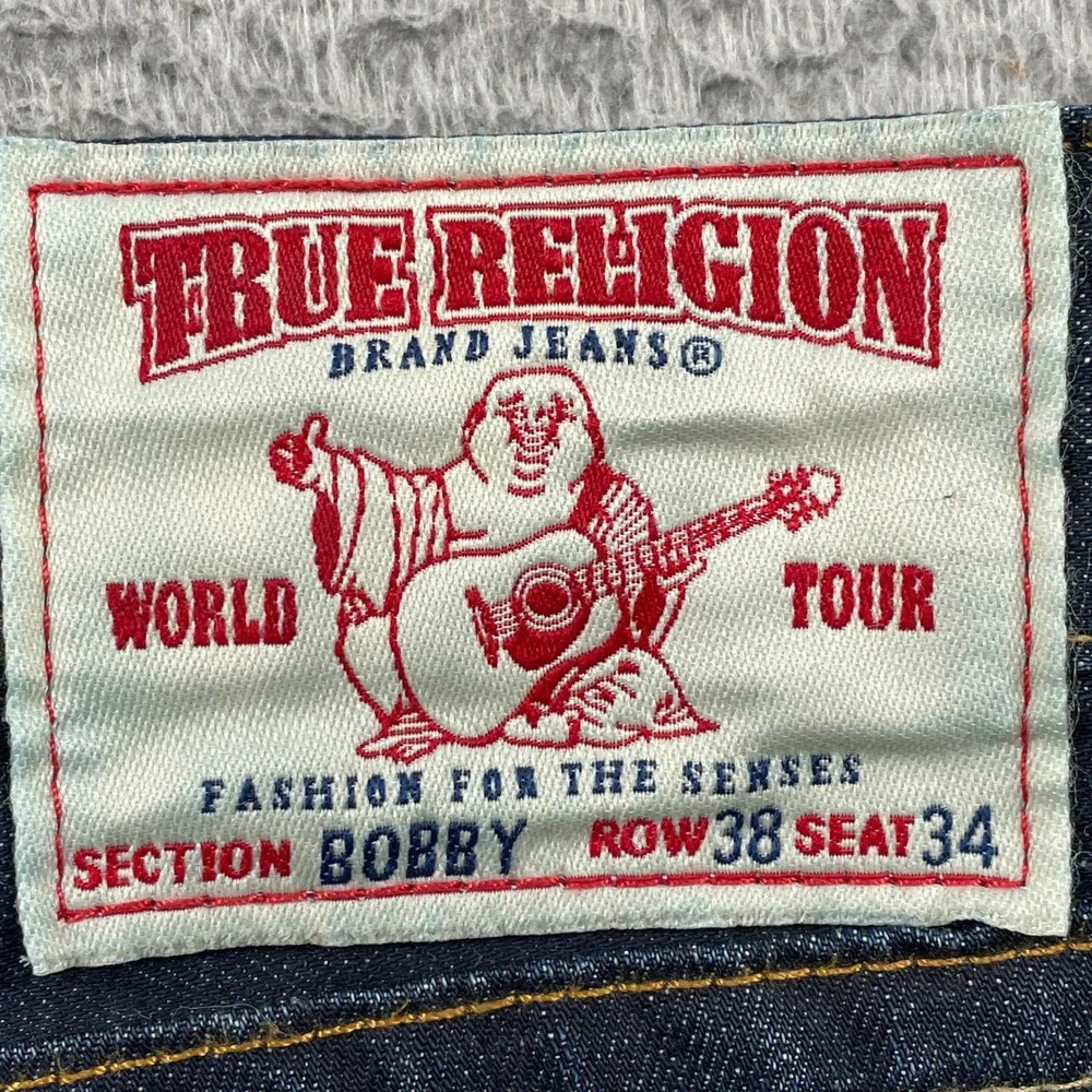 True Religion Jeans Mens 38 Blue Bobby Straight Dark Wash Horseshoe Stitching